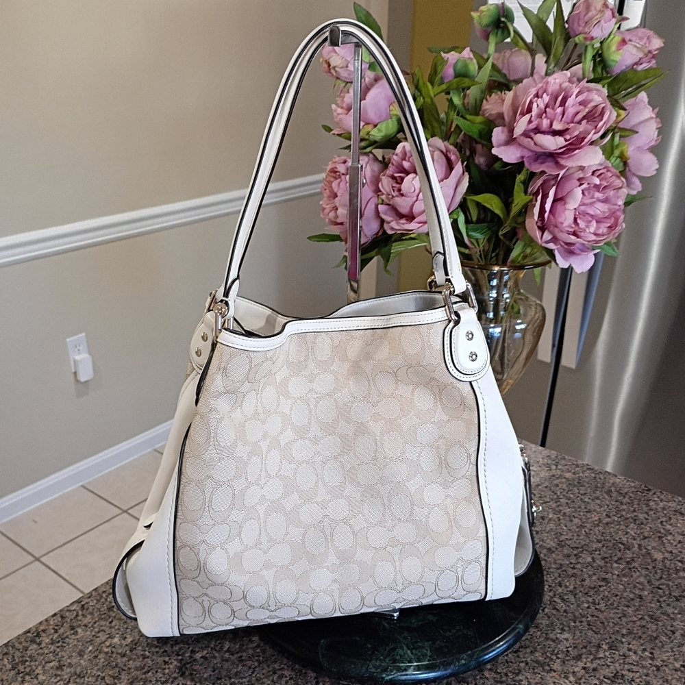 Coach Edie 31 Shoulder Bag Light Knaki Jaquard  And Chalk Leather - Picture 3 of 17